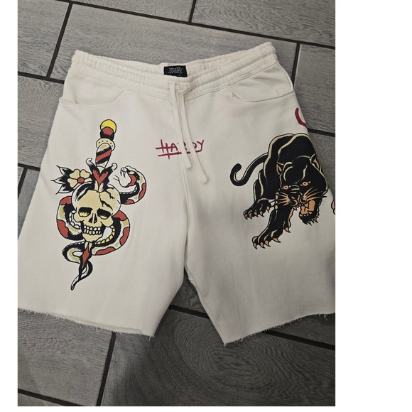 Ed Hardy Other - Ed Hardy Mens Cream Tattoo Graphic Sweat Shorts Skull Panther Logo Large